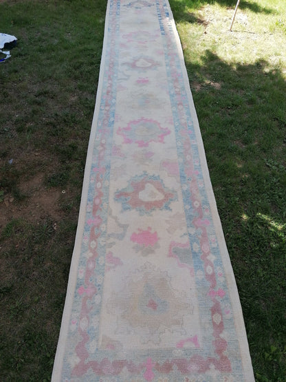 Turkish muted oushak runner rug 3x16'9 new production oushak runner rug, hallway oushak hand made wool rug