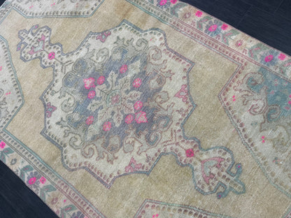 Wool Oushak Rug Vintage 4.5 x 7 Rug Muted Vintage Runner Rug Wool Oriental Rug Hand Made Rugs Vintage Turkish Rug Muted Persian Wool Rug