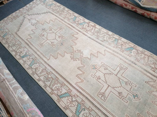 5x12 feet wide handmade wool rug, vintage oversize rug, turkish muted color bedroom rug, hallway wide runner rug, oushak etnique big runner