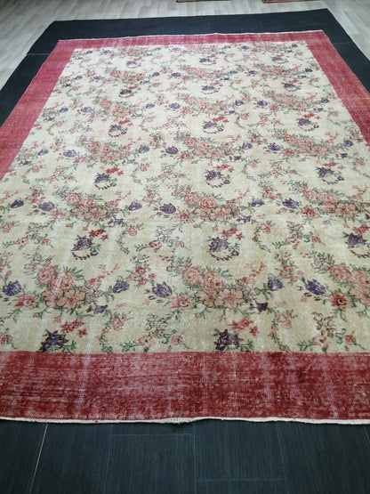 8.2 x 11.6 Large Floral OUSHAK RUG TURKISH Oushak Rug 8x12 Vintage Rug Wool Oushak Rug Hand Made Rugs Vintage Turkish Rug Floral Vintage rug