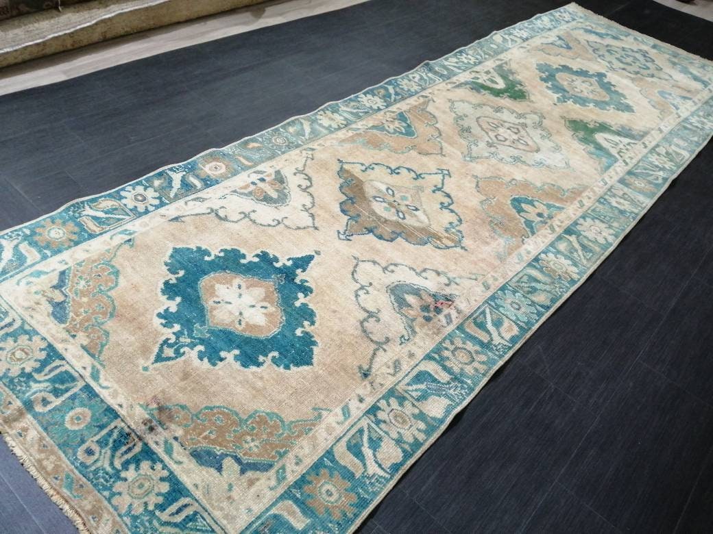 Kitchen Runner Rug 4 x 12.3 Persian Runner Rug Wool Oushak Rug Oushak Runner Rug Turkish Runner Rug Vintage Runner Rug Hallway Runner Rug