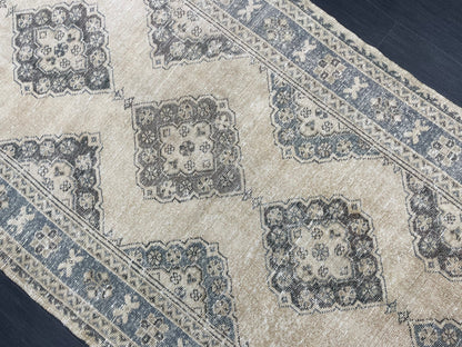 Vintage Hand Knotted Rug Vintage 4.2 x 11  Runner Muted Runner Rug Turkish Runner Rug Vintage Runner Rug Star Kitchen Runner Most See Rug