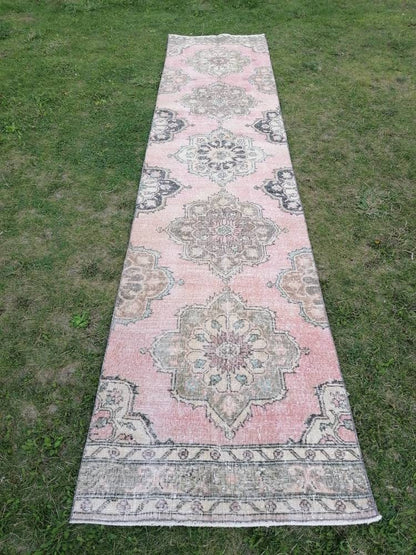 Vintage wool runner 2'10x12'7 hallway oushak runner, distressed turkish handmade runner, kitchen runner rug, entery rug
