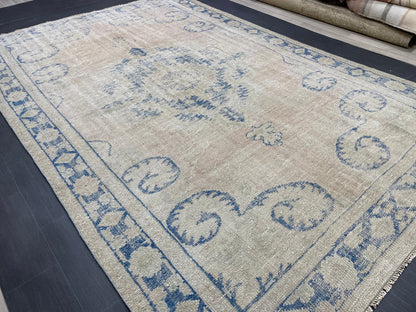 Large MUTED Rug Vintage 7.5 x 11.4 Handmade Rug, Oushak Rug Natural Rustic Rug ORIENTAL Rug Turkish Rug Hand Knotted Neutral Persian rug