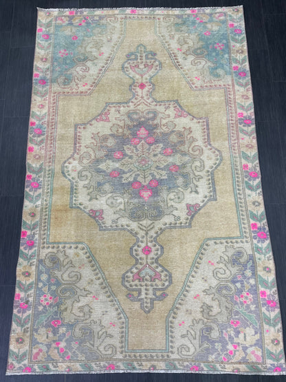 Wool Oushak Rug Vintage 4.5 x 7 Rug Muted Vintage Runner Rug Wool Oriental Rug Hand Made Rugs Vintage Turkish Rug Muted Persian Wool Rug