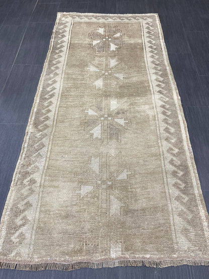 Vintage Runner Rug Muted Turkish Runner Rug 2.7 x 6 Handmade Runner Neutral Hallway Runner Kitchen Runner Rug Wool Antique Runner Rug