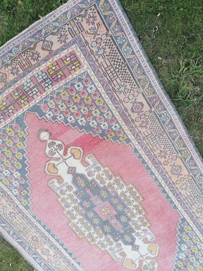 Oushak knotted vintage rug, vintage wool rug 4'5x7'10 handmade area rug