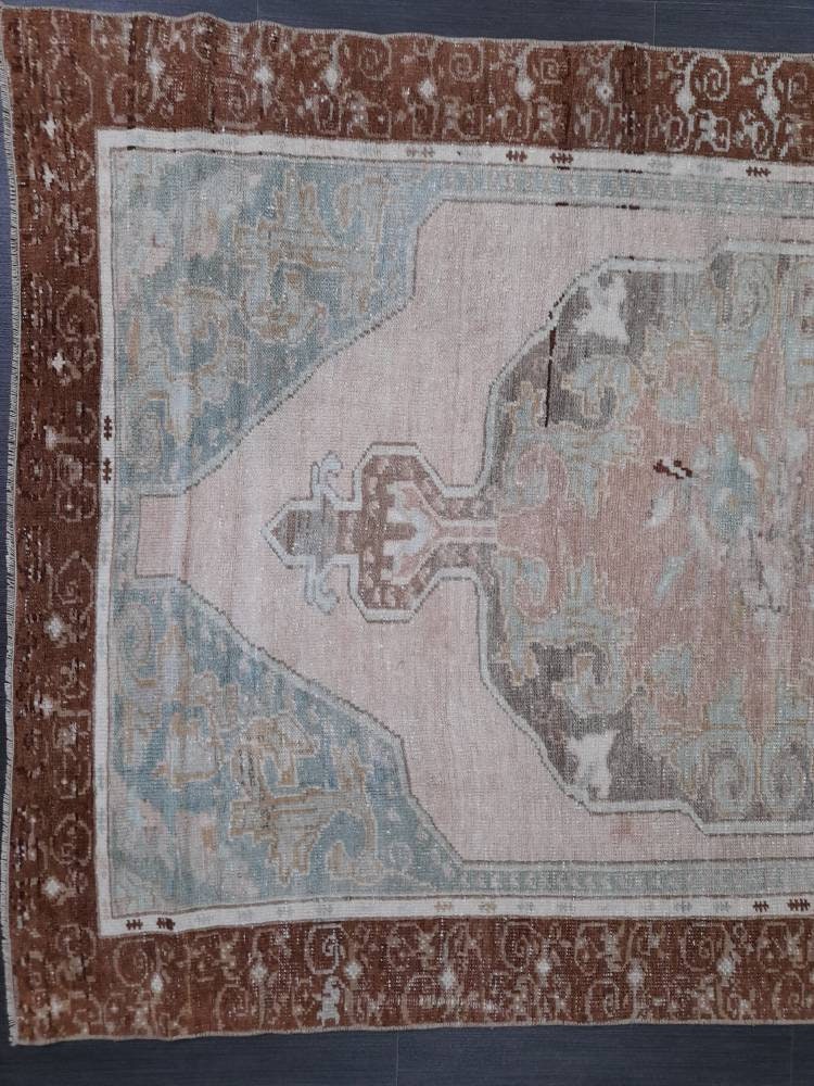 Wool Oushak Rug Vintage 4 x 6.4 Rug Muted Vintage Runner Rug Wool Oriental Rug Hand Made Rugs Vintage Turkish Rug Muted Persian Wool Rug