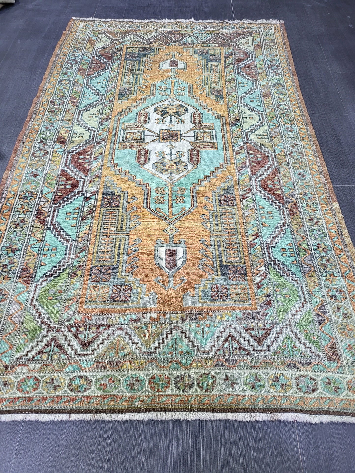 4.9 x 7.9 Rug, Handmade Rug, Oushak Rug,  Anatolian Rug, Hand Knotted Turkish Rug, burnt orange and turquoise Rug, Vintage Rug, Wool rug