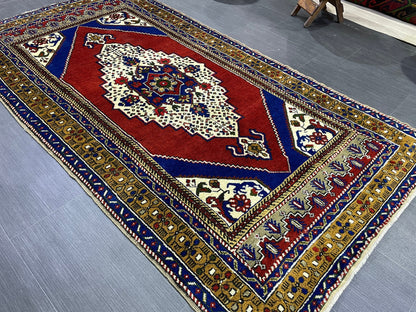 Persian RUG Vintage TURKISH 4x7 Rug Plush Vintage Rug Wool Oushak Rug Handmade Rug Hand Knotted Rug Natural Wool Rug