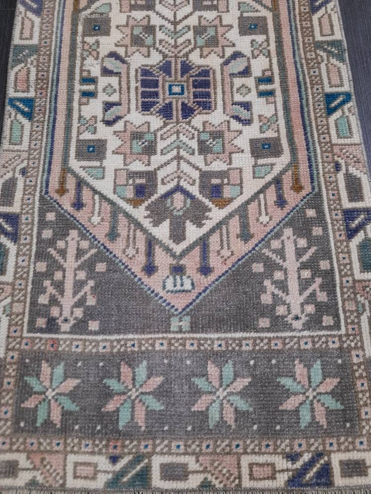 Vintage Turkish Rug Small Area Vintage Rug 1.8 x 3.7 Oushak Rug Vintage Mini Rug Hand Knotted Rug, Vintage Oriental Rug Kitchen Rug door mat