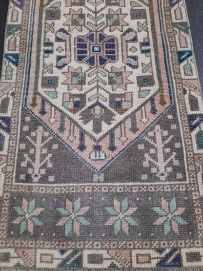 Vintage Turkish Rug Small Area Vintage Rug 1.8 x 3.7 Oushak Rug Vintage Mini Rug Hand Knotted Rug, Vintage Oriental Rug Kitchen Rug door mat