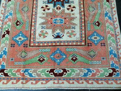 Vintage Runner Rug 6.3 x 10 Blue and Pink Rug Turkish Kitchen Rug Wool Entryway Rug Persian Livingroom Rug Oushak Rug Navy Oriental Rug