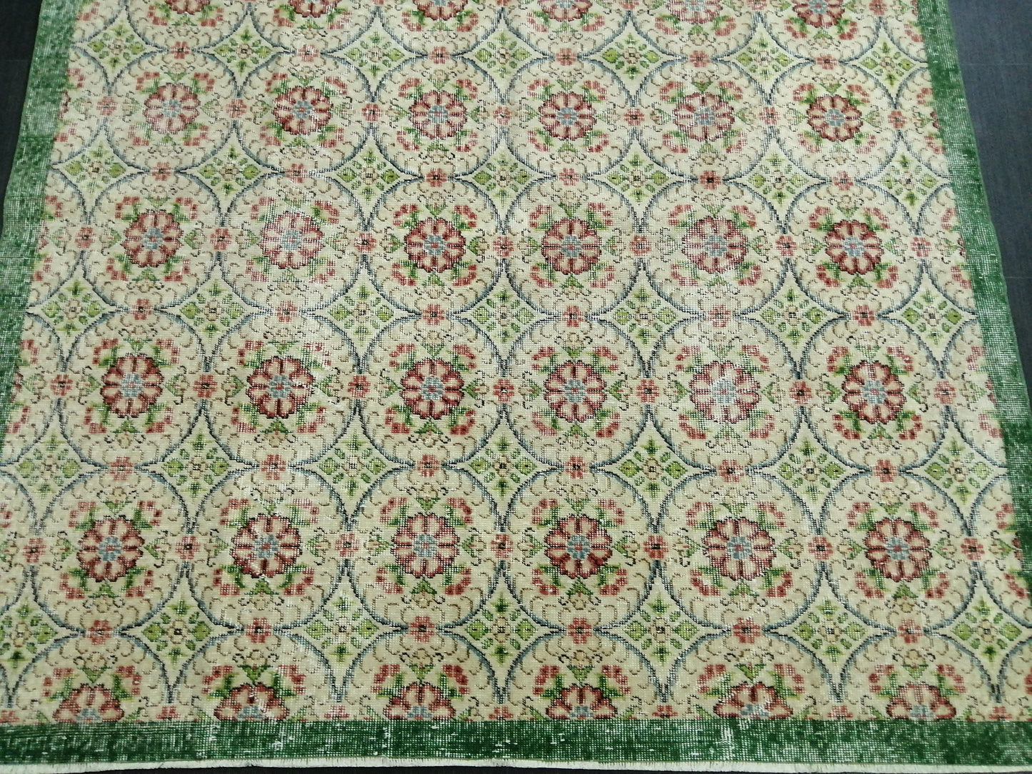 6.4 X 9.5 Rug, Hand Made Rug, Oushak Rug, Rustic Rug, Bohemian Rug, Green Floral Rug , Turkish Rug, Farmhouse Rug, Vintage Rug, Wool rug