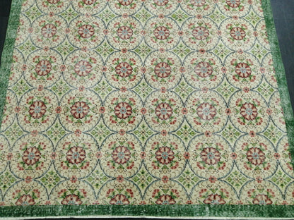 6.4 X 9.5 Rug, Hand Made Rug, Oushak Rug, Rustic Rug, Bohemian Rug, Green Floral Rug , Turkish Rug, Farmhouse Rug, Vintage Rug, Wool rug