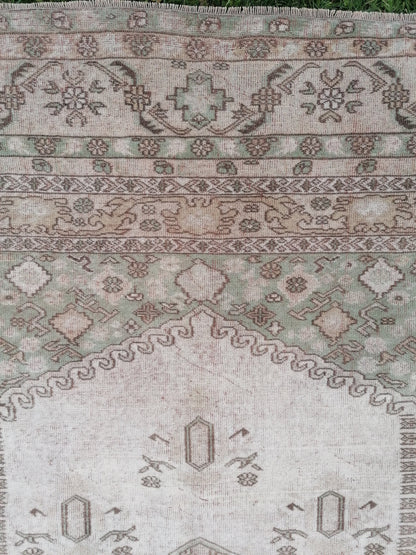 5'6x7'6 faded oushak wool rug large muted turkısh rug, neutral vıntage handmade rug, kıtchen rug