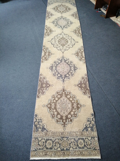 13.7 x 2.8 Vintage Oushak Runner Rug Turkish Runner Rug Vintage Runner Rug Hallway Runner Rug Kitchen Runner Rug Wool Runner Rug Wool Oushak