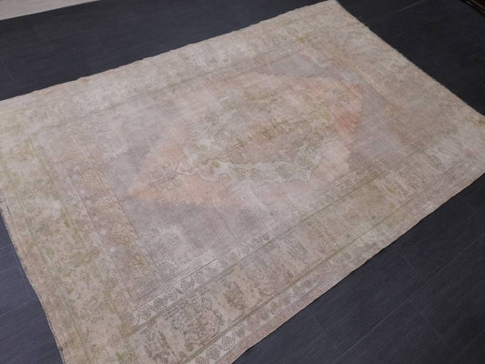 MUTED Handmade Rug 5.2 x 7.8 Vintage Turkish  Rug, Soft wool Rug NATURAL Wool Rug, Living Room Rug, Oushak Rug, Hand Knotted Rug Kitchen Rug