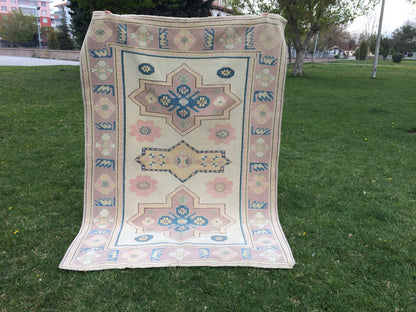 WOOL Area Rug, Handmade Rug, Muted Rug, Oushak Rug,Muted Vintage Persian Rug Vintage Turkish Rugs, Oushak Rug, Turkish 5.2 x 7.3 Rug