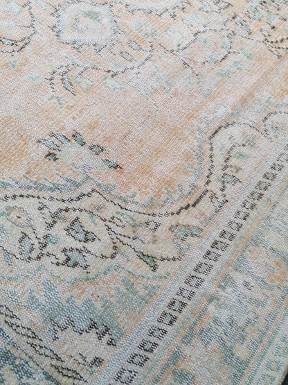 5 x 8.8 muted soft colors rug distressed vintage turkish rug, oushak rug
