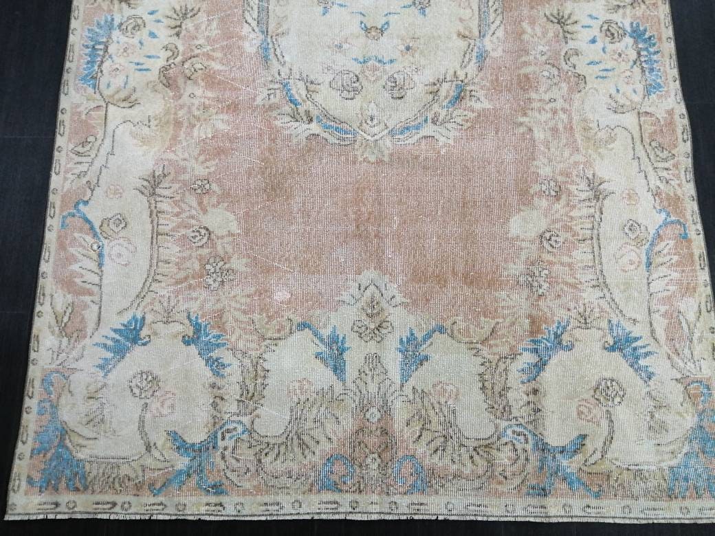 Persian RUG Neutral Vintage Oushak Rug Large 5.8 x 10.3 Vintage Rug Wool Oushak Rug Hand Made Rugs Vintage Turkish Rug Neutral Rug 6x10 rug