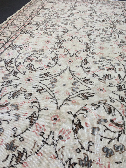 Vintage living room rug , wool pile Rug, TURKISH HAND MADE Rug, Earth Tones Rug,pastel oushak rug ,Traditional rug,Turkish Oushak Rug,