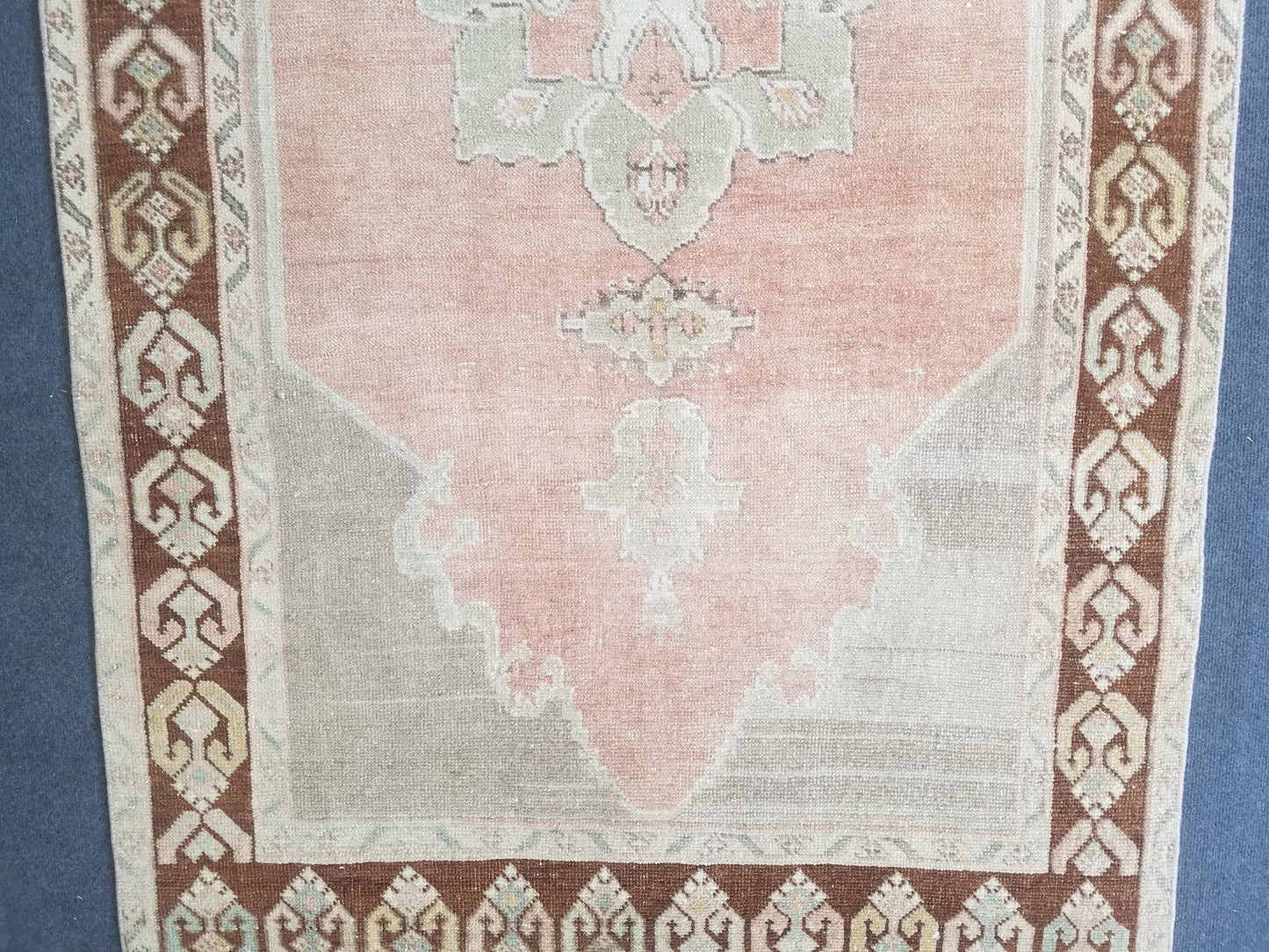 Turkish oushak rug,muted runner rug, pastel vintage wool rug,turkish handmade runner rug,rustic rug, bohemian rug 3'9x9'5 ft