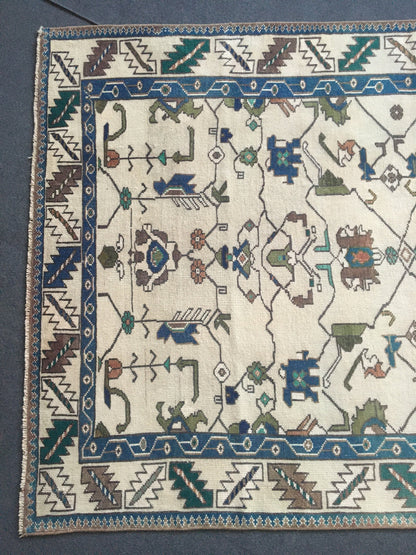 4x6 feet handmade blue living room floor rug, turkish muted bedroom rug, oushak bathroom area rug, vintage laundry rug, entryway wide rugs