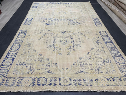 Large Distressed RUG 7x11 Muted TURKISH Antique Rug Vintage Persian Rug Vintage Rug Wool Oushak Rug HandMade Rug Hand Knotted Rug