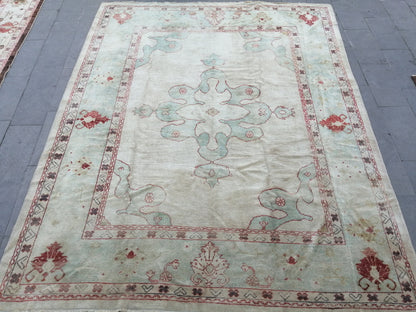 Muted OUSHAK RUG, 9.3 x 11.7 TURKISH Oushak Rug, Vintage Oushak Rug Wool Oushak Rug Hand Made Rugs, Authentic  Oushak Rug