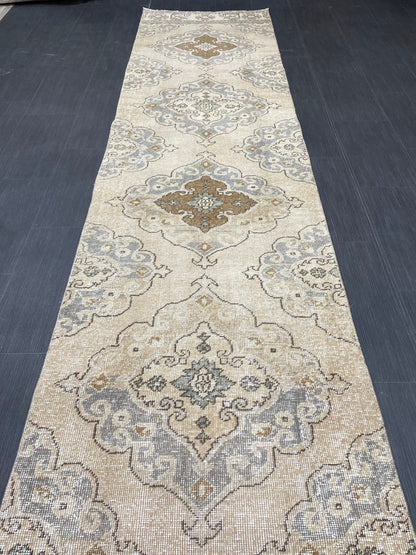 Hand Knotted Runner Rug Turkish Runner 2.7 x 13 Rug Vintage Runner Rug Hallway Runner Rug Kitchen Runner Rug Wool Runner Rug Wool Oushak Rug