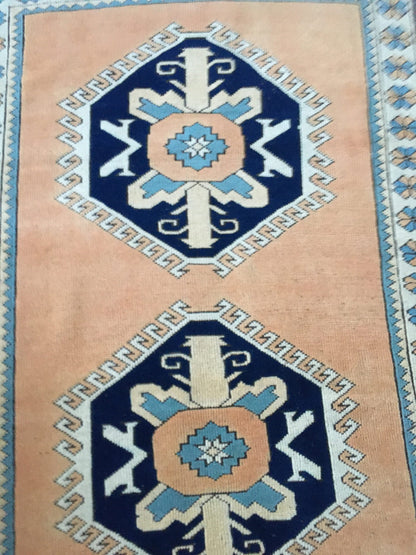 4x6 feet blue turkish bedroom middle rug, handmade orange kitchen floor large rug, vintage living room area rug, bohemian anatolian wool rug