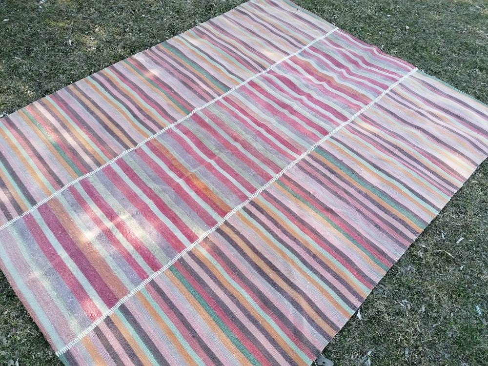 Flatwoven with embroidery rug 7x9 turkish hand made rugs vintage turkish rugs oushak rug vintage oushak rug, wool rug