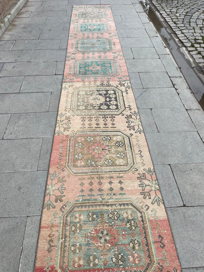 Handmade Staircase Runner Rug 2.3 x 24 ft Extra Long TURKISH Runner Rug Vintage Runner Rug Distressed Runner Rug  Runner Hand Knotted Runner