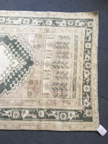 3.6x6 feet natural muted entryway floor rug, turkish living room large rug, vintage black handmade bedroom area rug, office floor wide rug