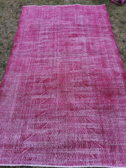 5.7 x 9 turkish rug, vintage pink rug, vintage oushak rug unique hand made rug kitchen rug