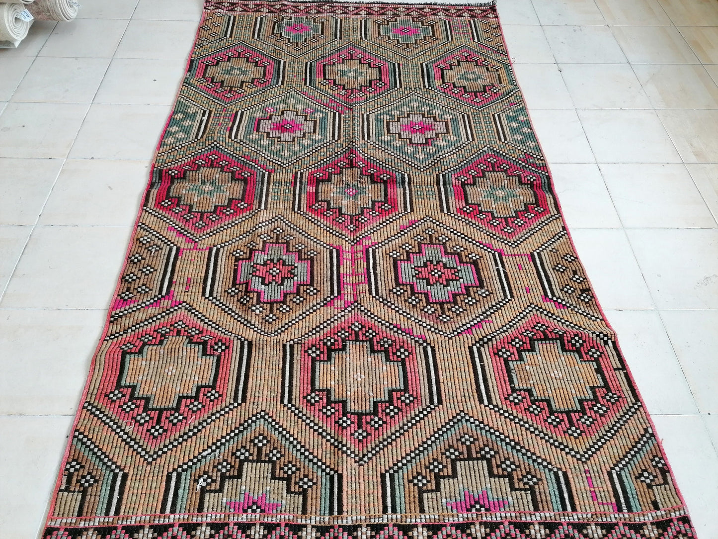 Flatwoven with embroidery rug turkish hand made rugs vintage turkish rugs oushak rug vintage oushak rug, wool rug 8'6x4'10 feet