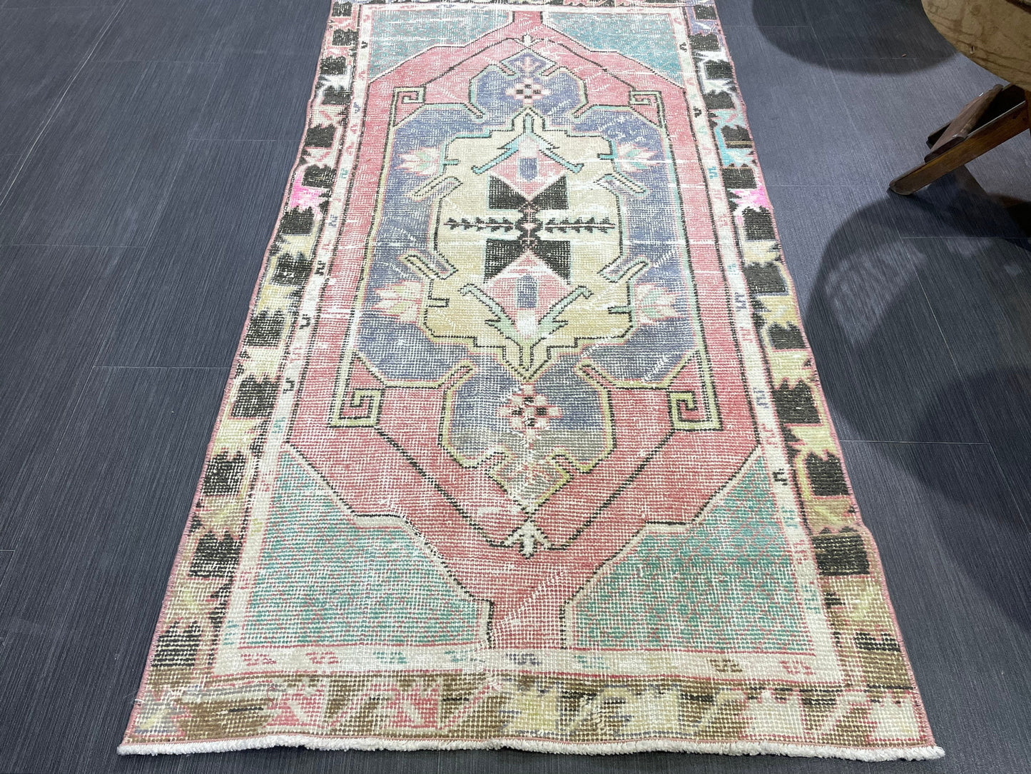 Turkish Rug, Hand Knotted Rug, 2.7 x 5 Living Room Rug, Bathroom Rug, Vanity Rug, Vintage Oushak Rug, Wool Vintage Rugs, Distressed Rug