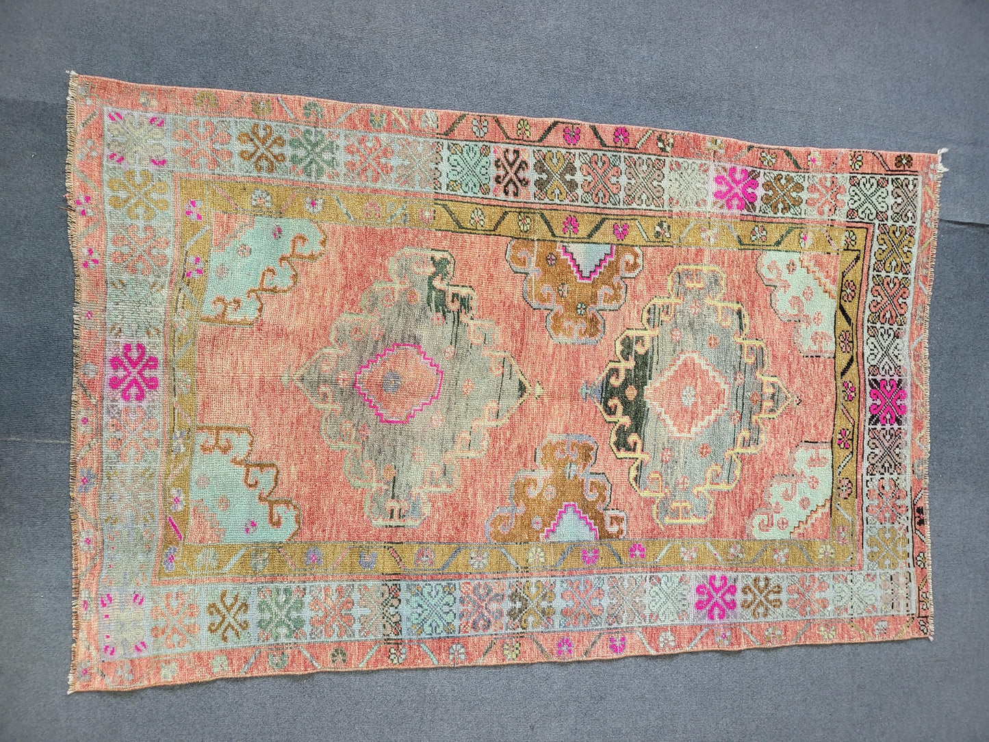 OUSHAK Rug, 3.8 x 6 TURKISH Oushak Rug Vintage Hand Knotted Rug Vintage Rug, Wool ANTIQUE Rug Handmade Rug, Vintageturkish_rug