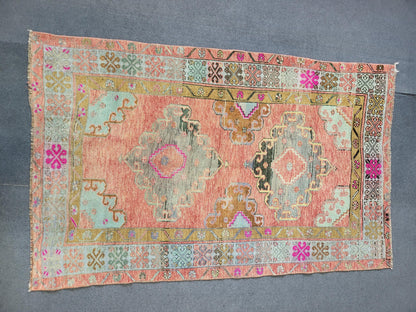 OUSHAK Rug, 3.8 x 6 TURKISH Oushak Rug Vintage Hand Knotted Rug Vintage Rug, Wool ANTIQUE Rug Handmade Rug, Vintageturkish_rug