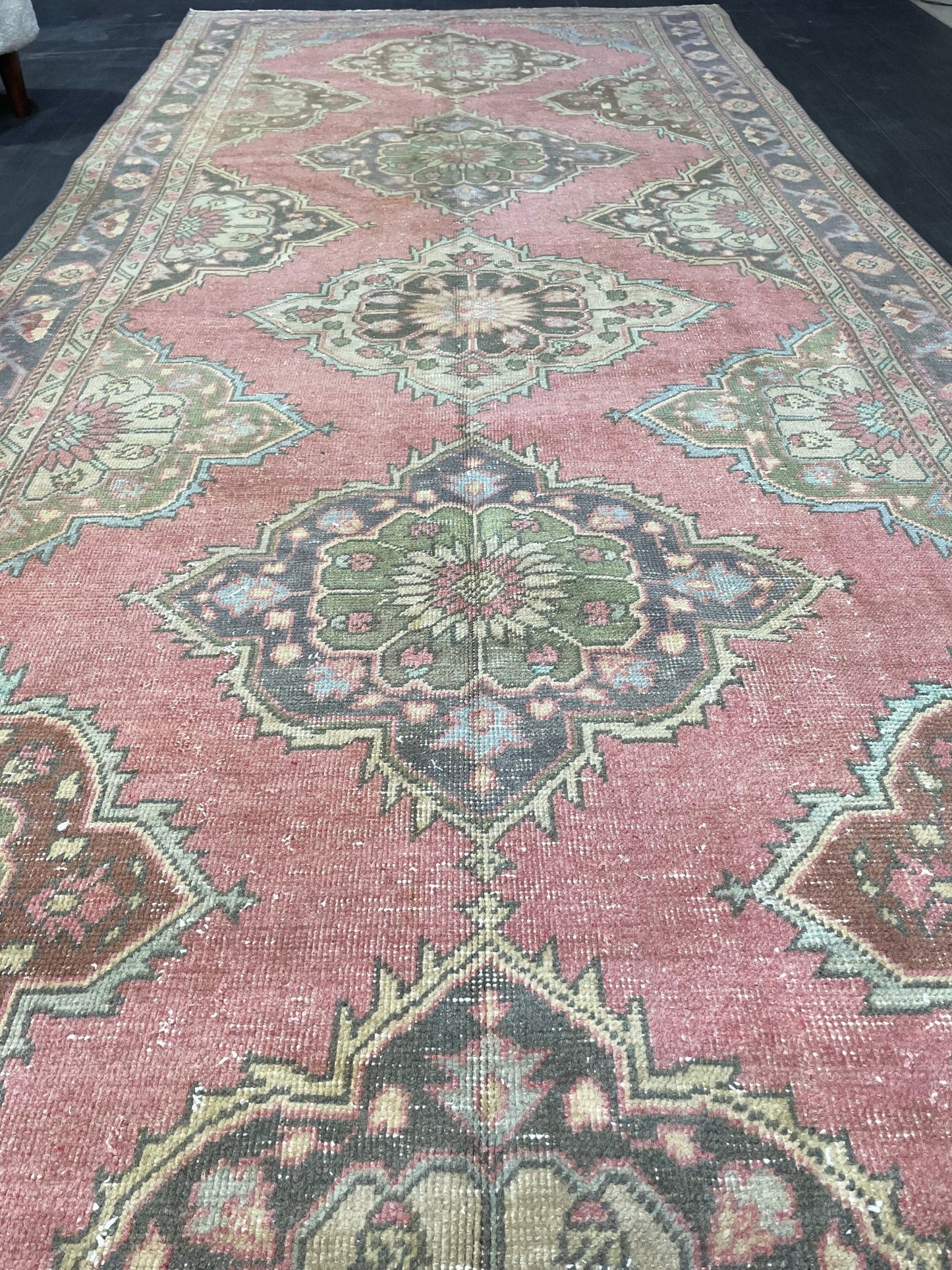 Vintage Runner rug, Persian 5 x 12.6  Runner RUG, TURKISH Runner, Pink Runner Rug, Turkish Oushak Rug, Wool Runner Rugs, Handmade Runner