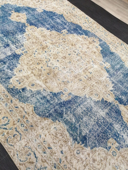 6.3 x 10.5 Denim Blue OUSHAK RUG TURKISH Oushak Rug Vintage Oushak Rug Vintage Runner Rug Wool 10x6 Rug Hand Made Rugs distressed Rug