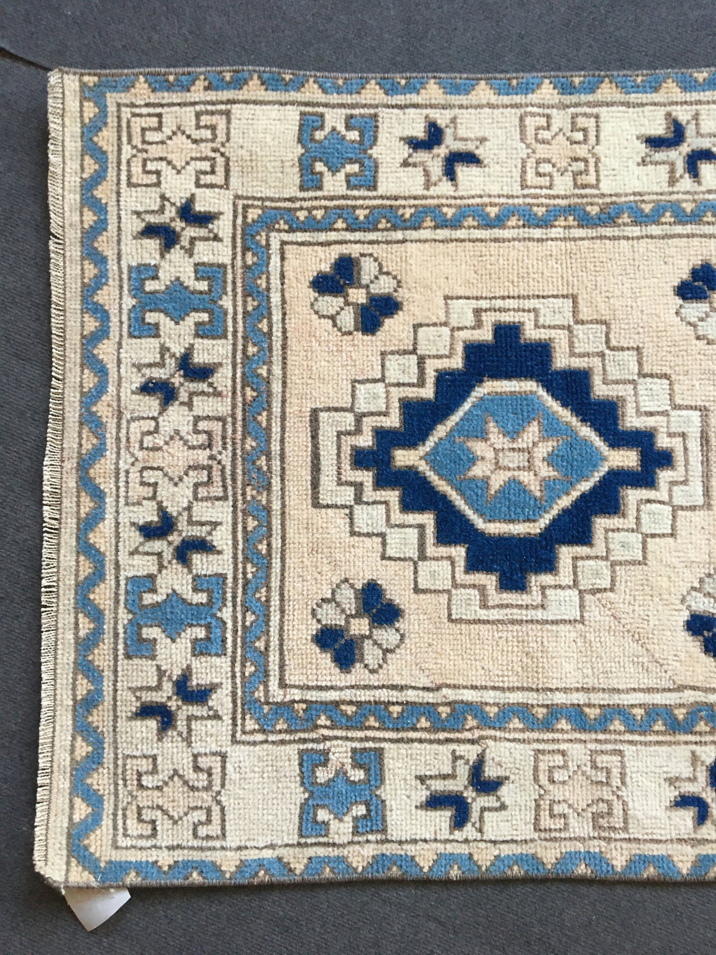 2.6x5.1 feet neutral wool rug, muted handmade living room rug, oushak large kitchen floor rug, turkish hallway area rug, vintage blue rug