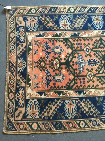 4.2x6.4 feet turkish muted color kitchen floor rug, handmade oushak bedroom area rug, living room floor wide rug, blue bohem rug, bath rugs