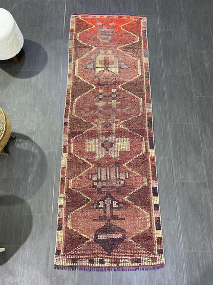 Turkish Runner Rug, Muted Vintage Runner 2.6 x 7.8 Rug, Persian Hallway Runner Rug, Kitchen Runner Rug Oriental Distressed Runner