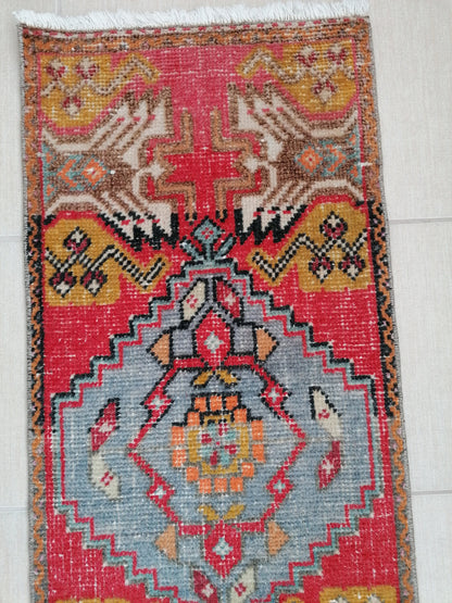 Vintage rug, turkısh rug, small rug, oushak rug, kıtchen rug, area rug 3'4x1'6 feet