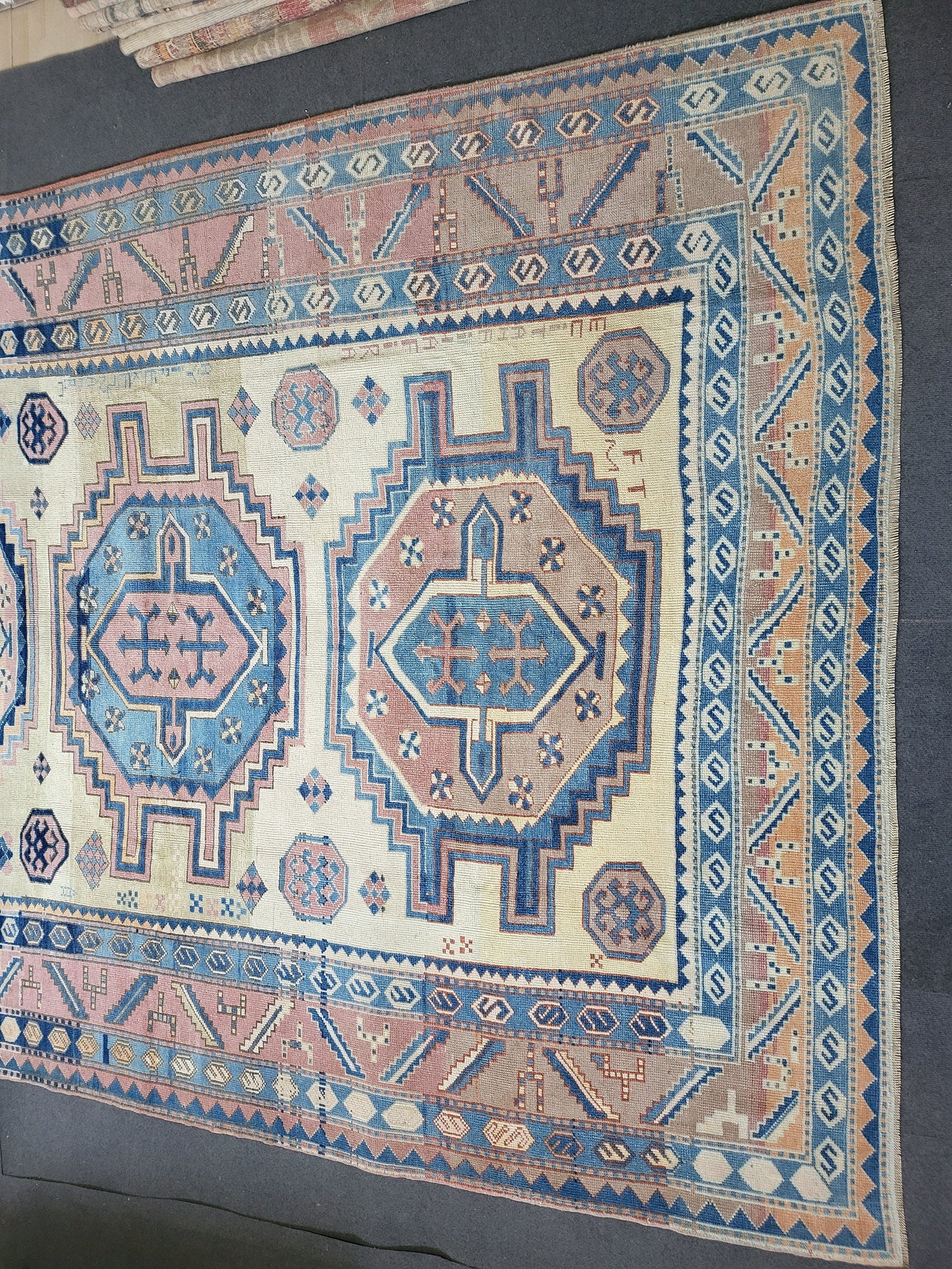 Antique RUG, Turkish Oushak 8.7 x 9.4 Rug, One Of A Kind Rug, Vintage Persian Rug, Blue Vintage Rug, Fine Wool Unique Rug, Rear Turkish Rug,
