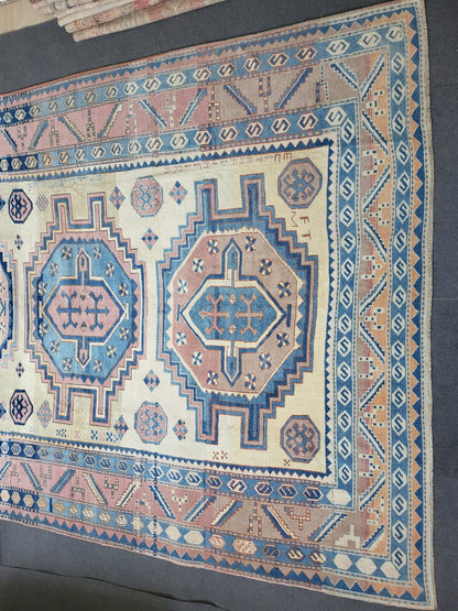 Antique RUG, Turkish Oushak 8.7 x 9.4 Rug, One Of A Kind Rug, Vintage Persian Rug, Blue Vintage Rug, Fine Wool Unique Rug, Rear Turkish Rug,
