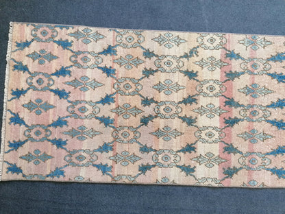 2.3x13.3 feet turkish runner rug, vintage oushak runner rug, kitchen runner rug, hallway runner rug, handmade overlong runner,laundry runner