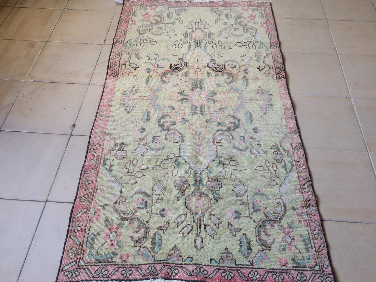 Vintage Turkish Rugs, Bathroom Rug, Living Room Rug, Vanity Rug, Vintage Oushak Rug, Handmade Rug, Natural Wool Rug, Hand Knotted Rug